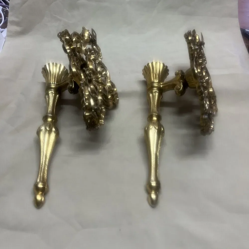 Candle Holder  Wall Set Hollywood Regency Sconce Golden Candle Holders Decor